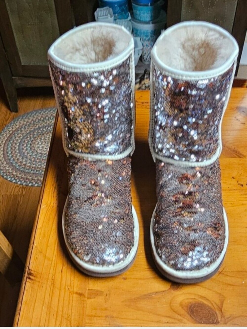UGG Sequin Sparkle Mid-Calf Booties in Rose-Tone